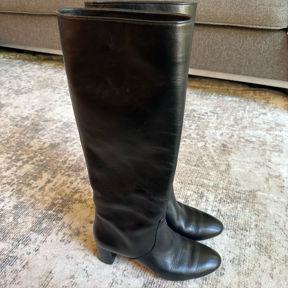 Loeffler Randall Gia Black Leather Tall Boots Sz 6B Almond Toe Mid Heel RT$695 - Picture 3 of 9